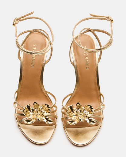 SWIRL Gold Strappy Stiletto Flower Women's Heel | Steve Madden