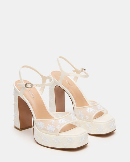 LIANDRA Embellished White Mesh Platform Square-Toe Strappy Women's Heel | Steve Madden