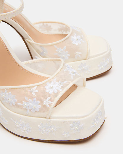 LIANDRA Embellished White Mesh Platform Square-Toe Strappy Women's Heel | Steve Madden