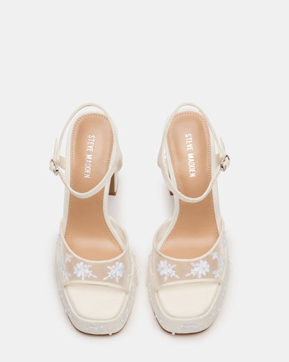 LIANDRA Embellished White Mesh Platform Square-Toe Strappy Women's Heel | Steve Madden