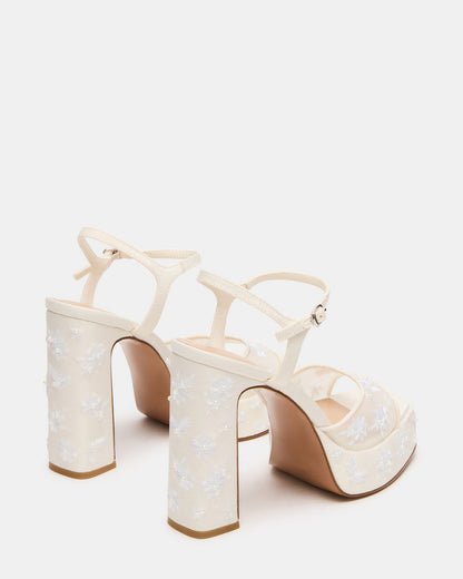 LIANDRA Embellished White Mesh Platform Square-Toe Strappy Women's Heel | Steve Madden