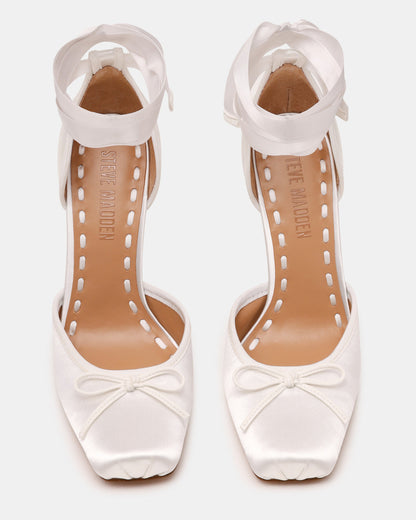 LARINA Ivory Satin Square-Toe Stiletto Pump Lace-Up Women's Heel | Steve Madden