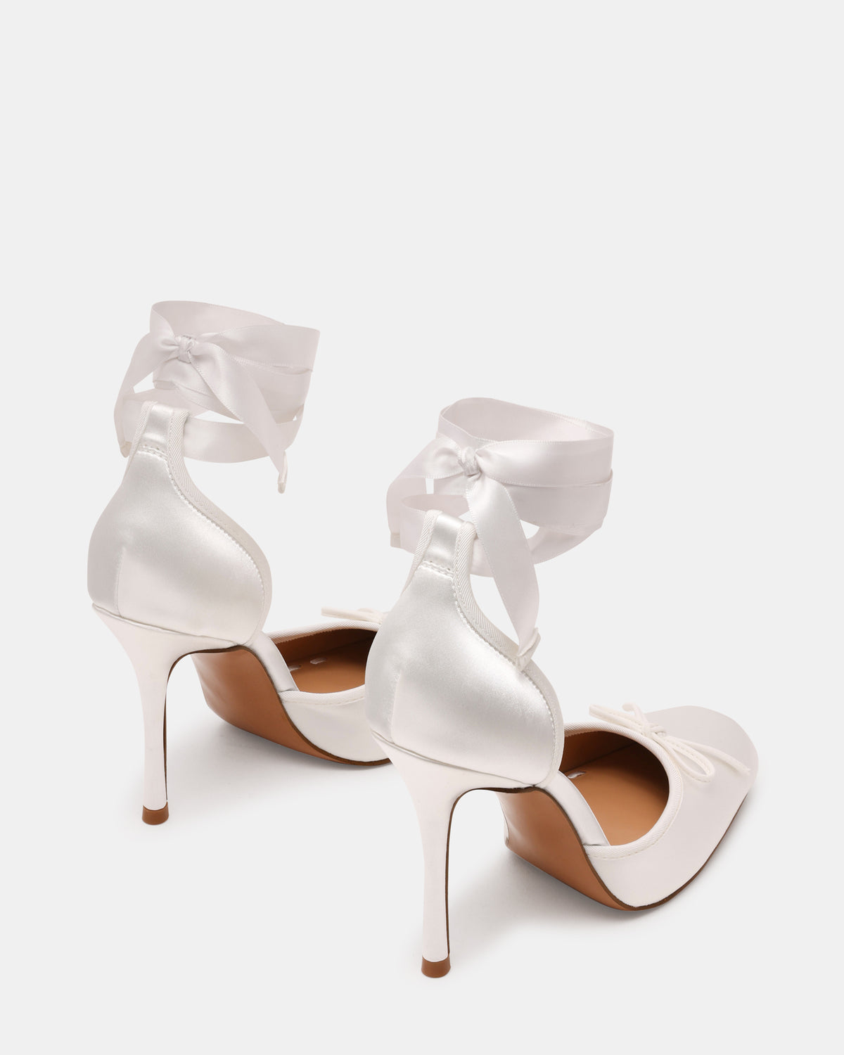 LARINA Ivory Satin Square-Toe Stiletto Pump Lace-Up Women's Heel | Steve Madden