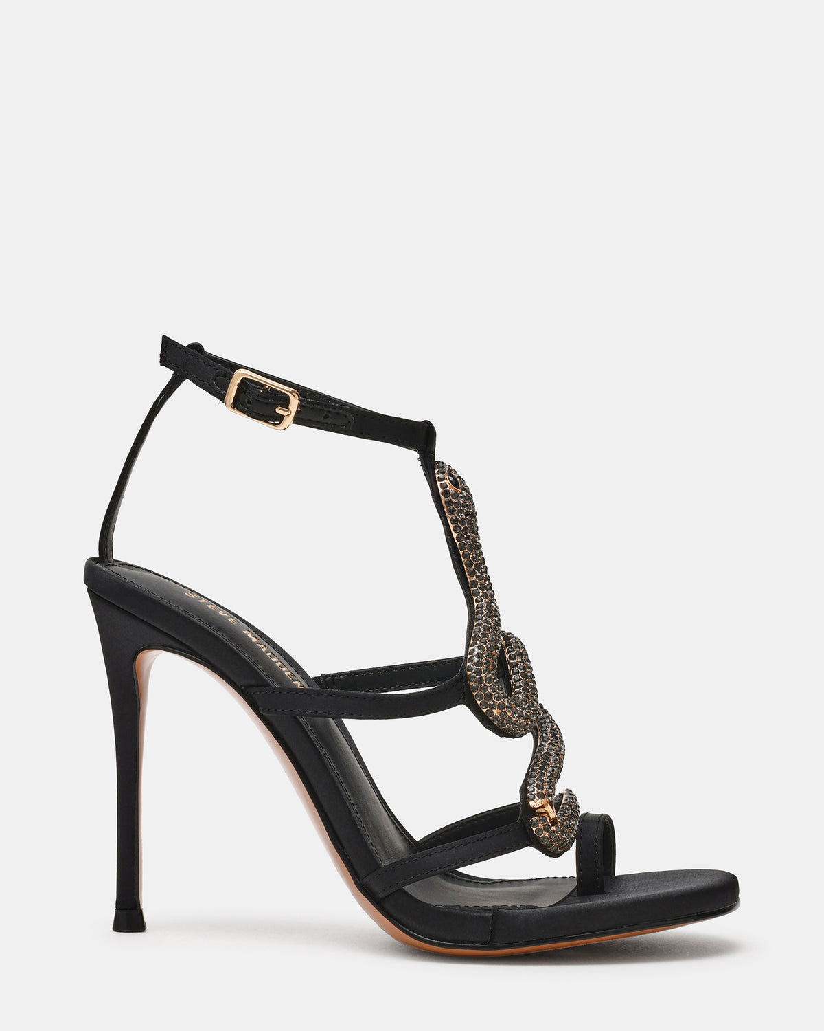PYTHON Black Rhinestone Snake Stiletto Strappy Women's Heel | Steve Madden