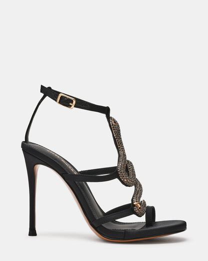 PYTHON Black Rhinestone Snake Stiletto Strappy Women's Heel | Steve Madden