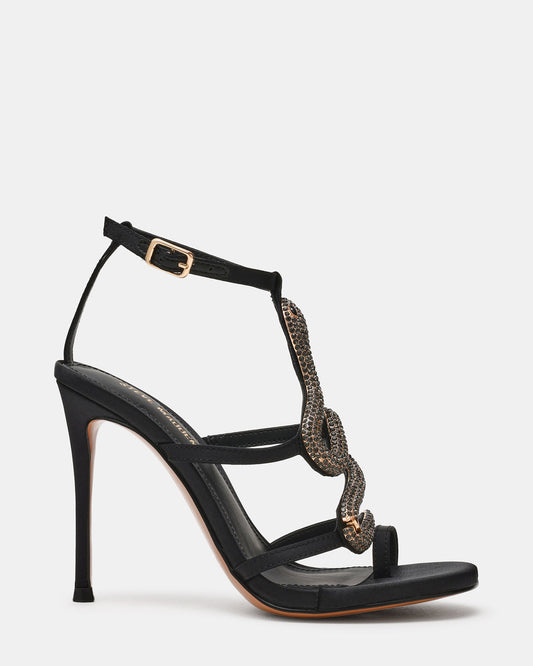 PYTHON Black Rhinestone Snake Stiletto Strappy Women's Heel | Steve Madden
