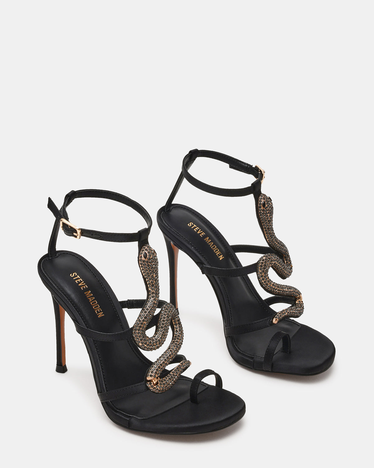 PYTHON Black Rhinestone Snake Stiletto Strappy Women's Heel | Steve Madden