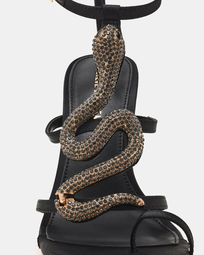 PYTHON Black Rhinestone Snake Stiletto Strappy Women's Heel | Steve Madden