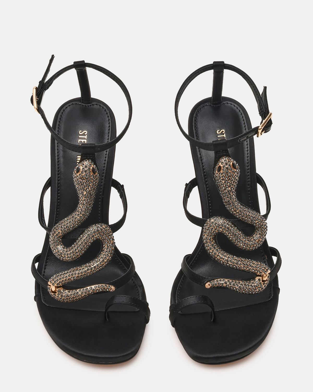PYTHON Black Rhinestone Snake Stiletto Strappy Women's Heel | Steve Madden