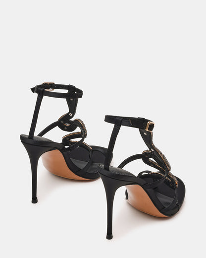 PYTHON Black Rhinestone Snake Stiletto Strappy Women's Heel | Steve Madden