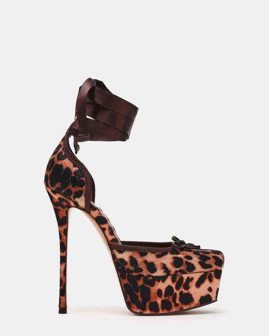 LISTEN Leopard Satin Stiletto Pump Lace-Up Women's Heel | Steve Madden