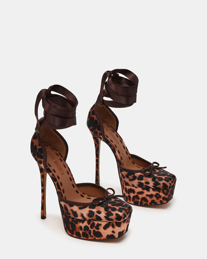 LISTEN Leopard Satin Stiletto Pump Lace-Up Women's Heel | Steve Madden