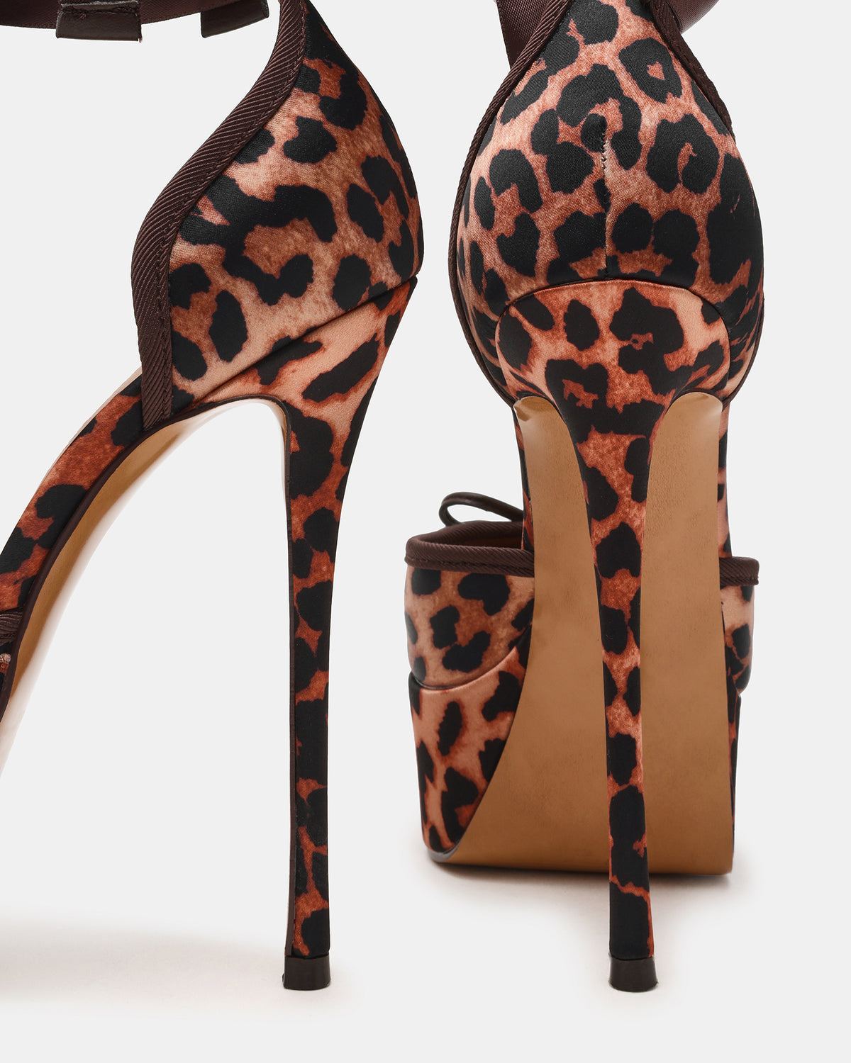 LISTEN Leopard Satin Stiletto Pump Lace-Up Women's Heel | Steve Madden