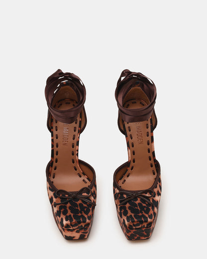 LISTEN Leopard Satin Stiletto Pump Lace-Up Women's Heel | Steve Madden
