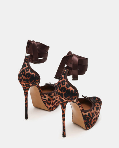 LISTEN Leopard Satin Stiletto Pump Lace-Up Women's Heel | Steve Madden