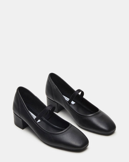 MURAL Black Leather Mary Jane Block Heel Square-Toe Women's Heel | Steve Madden