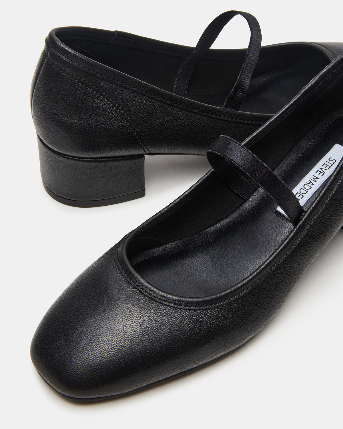 MURAL Black Leather Mary Jane Block Heel Square-Toe Women's Heel | Steve Madden