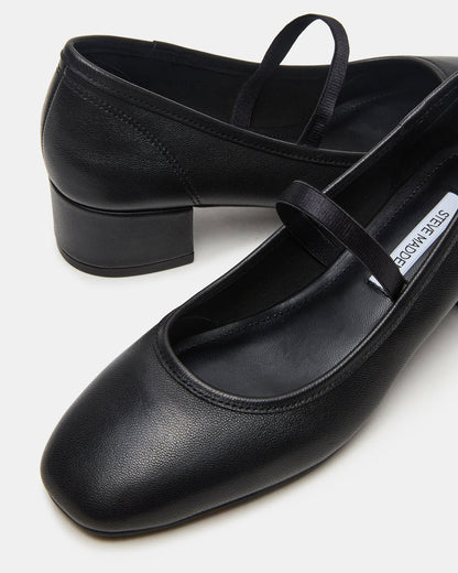 MURAL Black Leather Mary Jane Block Heel Square-Toe Women's Heel | Steve Madden
