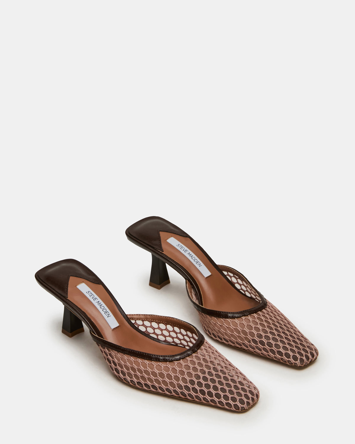 ALYSE Mocha Mesh Square-Toe Mule Women's Kitten Heel | Steve Madden
