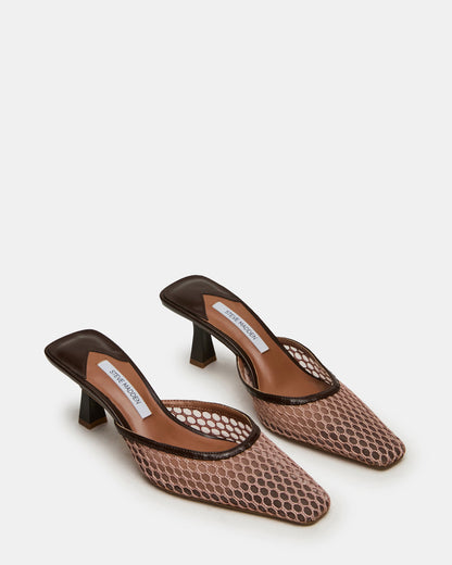 ALYSE Mocha Mesh Square-Toe Mule Women's Kitten Heel | Steve Madden