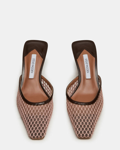 ALYSE Mocha Mesh Square-Toe Mule Women's Kitten Heel | Steve Madden