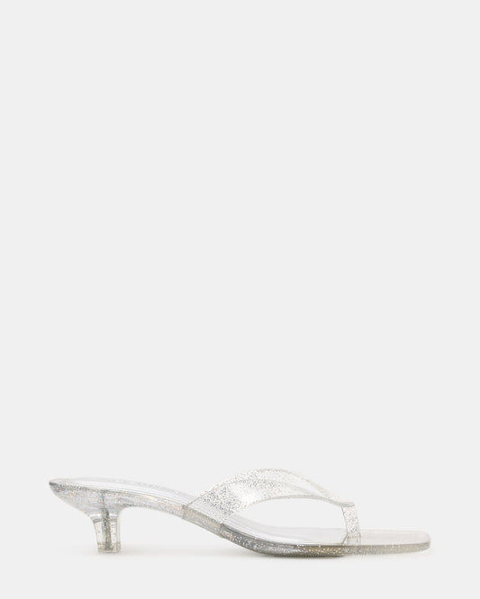 TRACIE Jelly Silver Glitter Thong Strap Women's Kitten Heel | Steve Madden