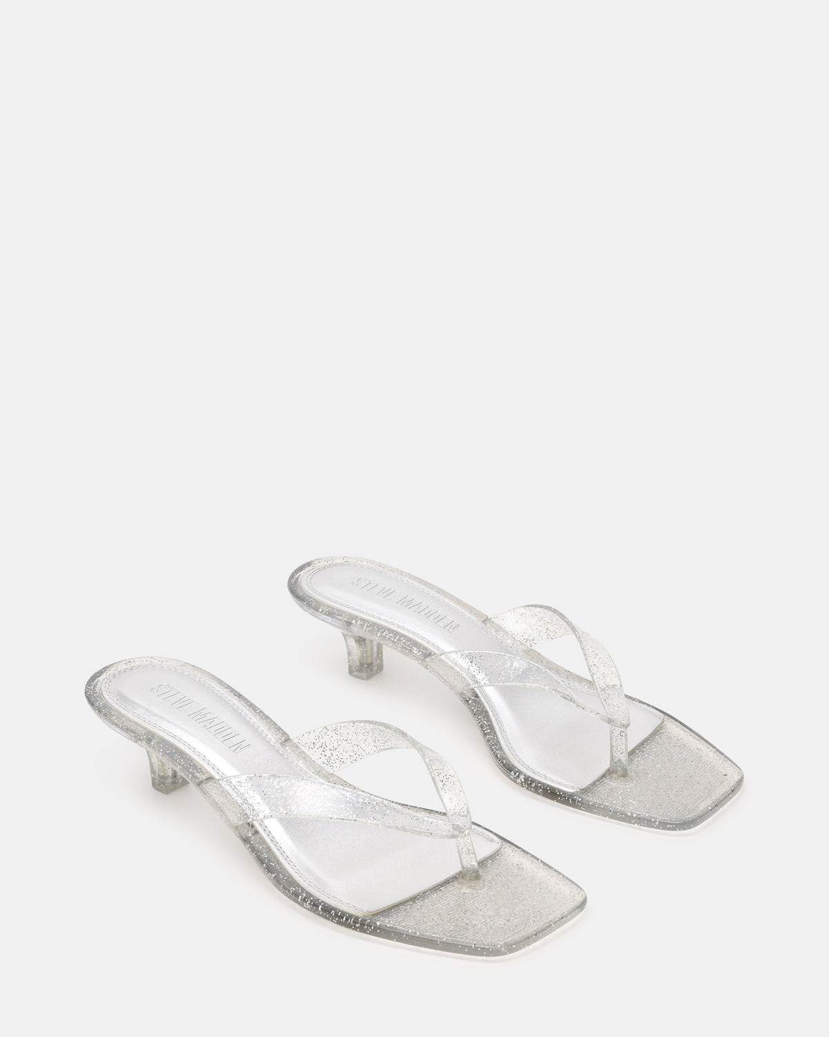 TRACIE Jelly Silver Glitter Thong Strap Women's Kitten Heel | Steve Madden