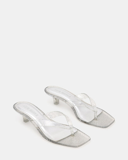 TRACIE Jelly Silver Glitter Thong Strap Women's Kitten Heel | Steve Madden