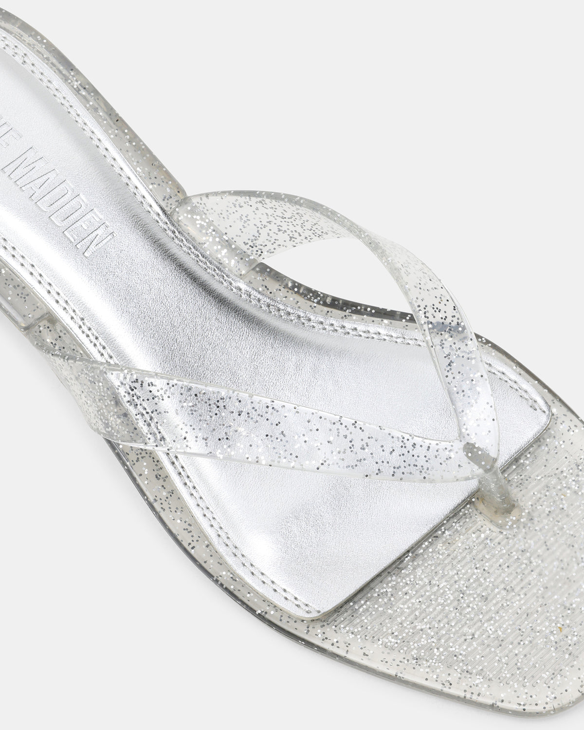 TRACIE Jelly Silver Glitter Thong Strap Women's Kitten Heel | Steve Madden
