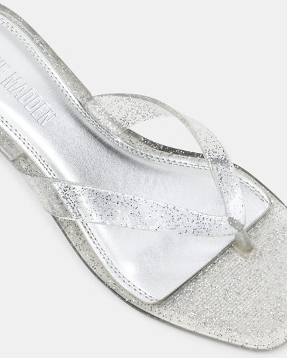 TRACIE Jelly Silver Glitter Thong Strap Women's Kitten Heel | Steve Madden