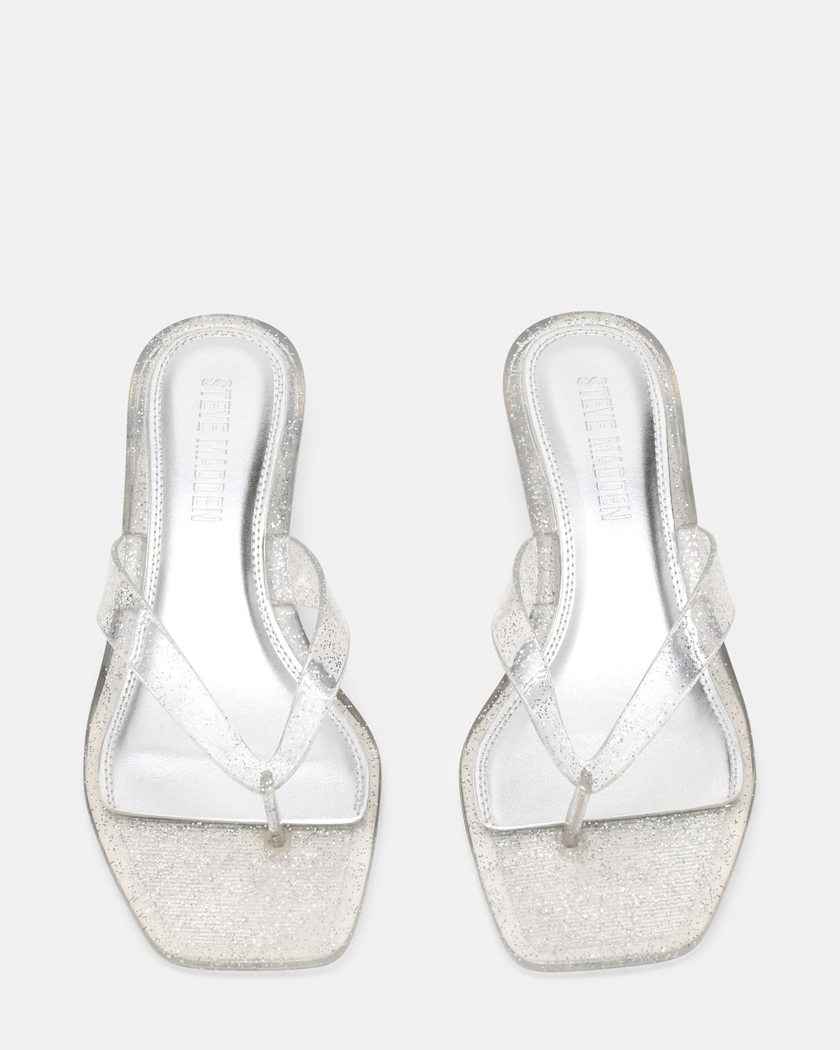 TRACIE Jelly Silver Glitter Thong Strap Women's Kitten Heel | Steve Madden