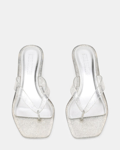 TRACIE Jelly Silver Glitter Thong Strap Women's Kitten Heel | Steve Madden