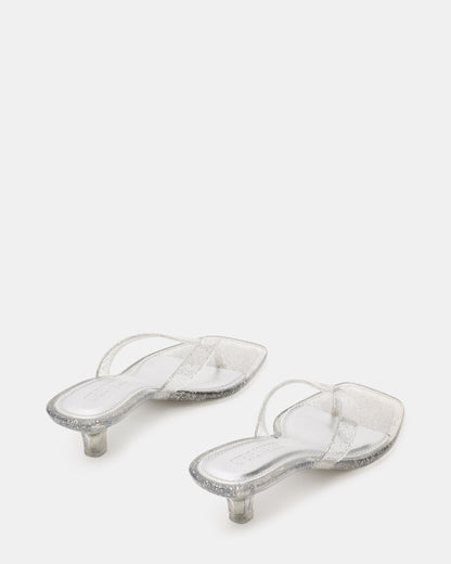 TRACIE Jelly Silver Glitter Thong Strap Women's Kitten Heel | Steve Madden