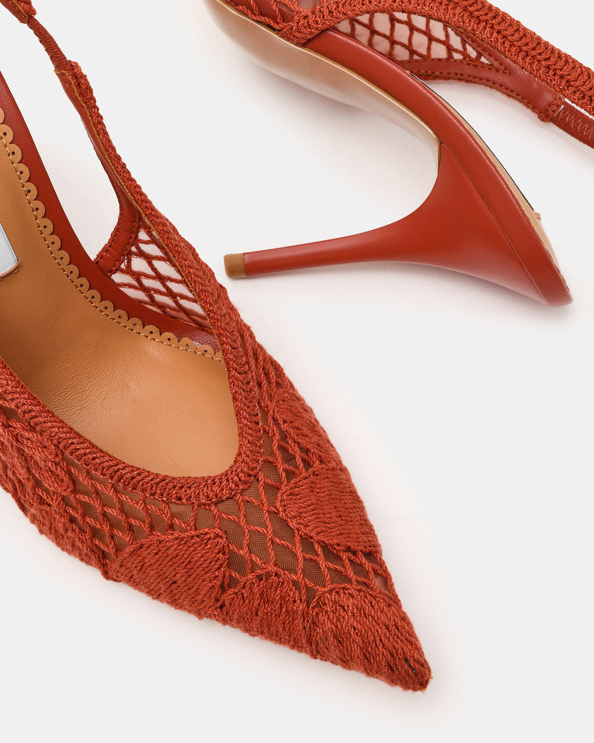 ANDROMEDA Crochet Terracotta Slingback Pointed-Toe Stiletto Pump Women's Heel | Steve Madden