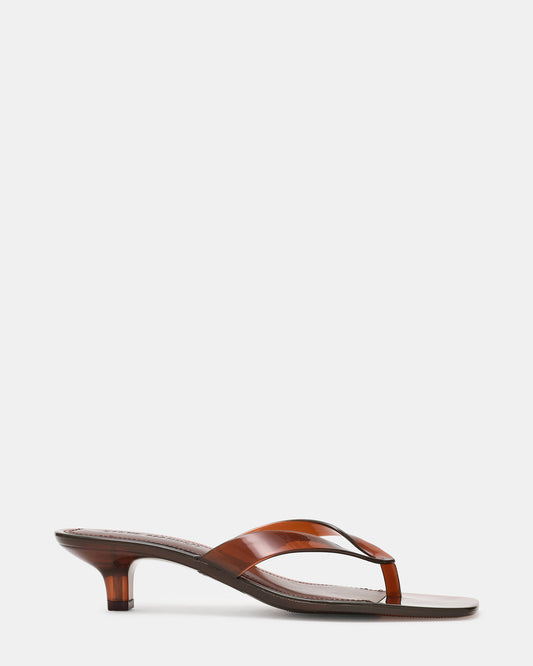 TRACIE Jelly Dark Brown Thong Strap Women's Kitten Heel | Steve Madden