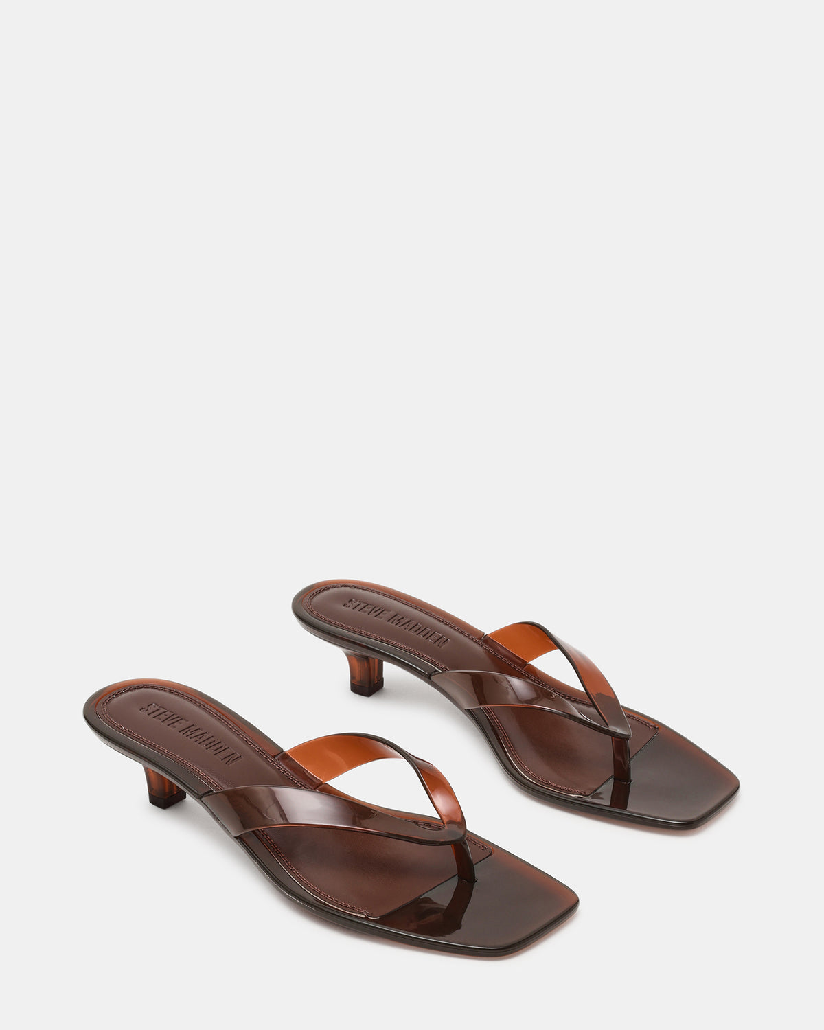 TRACIE Jelly Dark Brown Thong Strap Women's Kitten Heel | Steve Madden