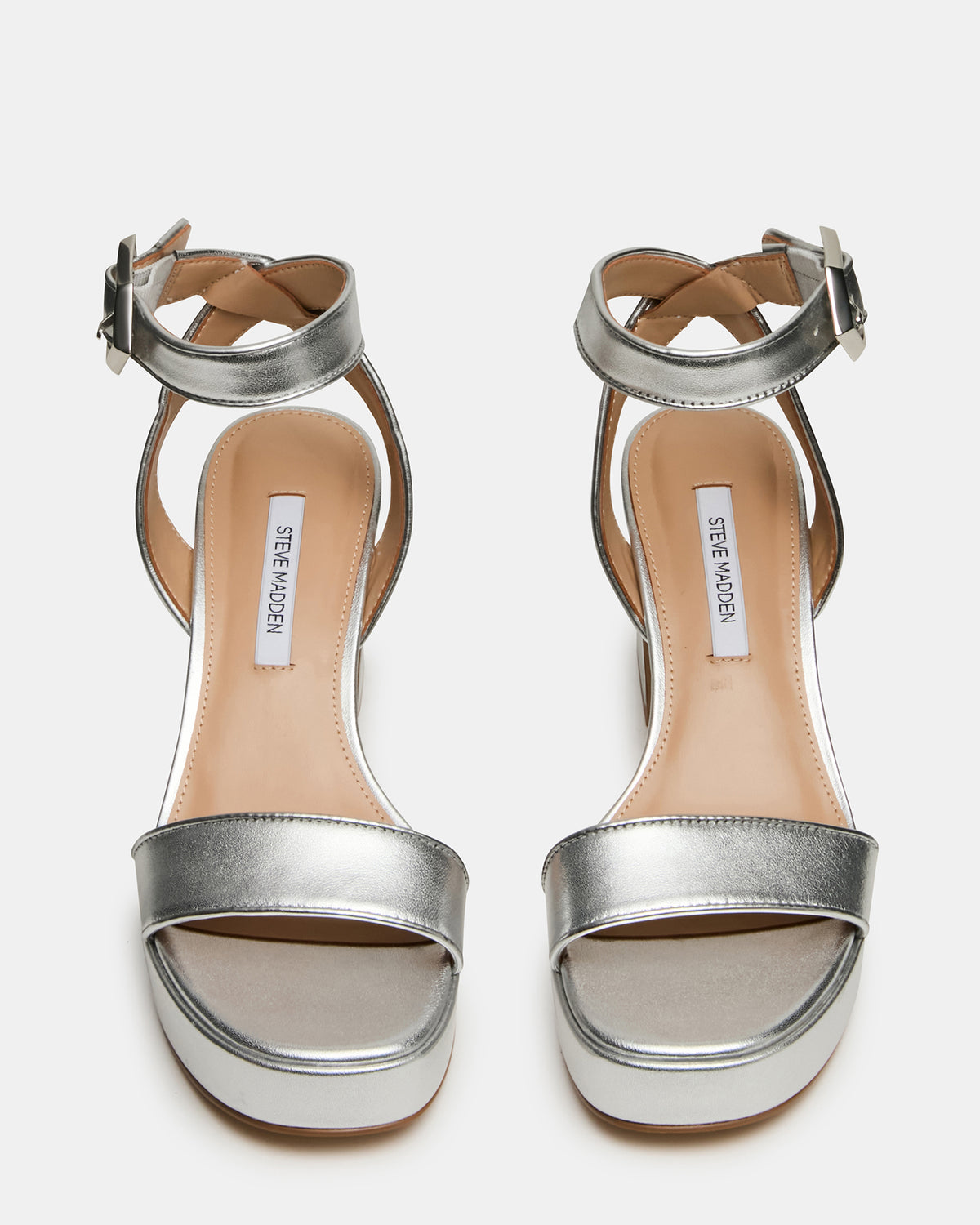ELIDA Silver Leather Ankle Strap Platform Women's Block Heel | Steve Madden