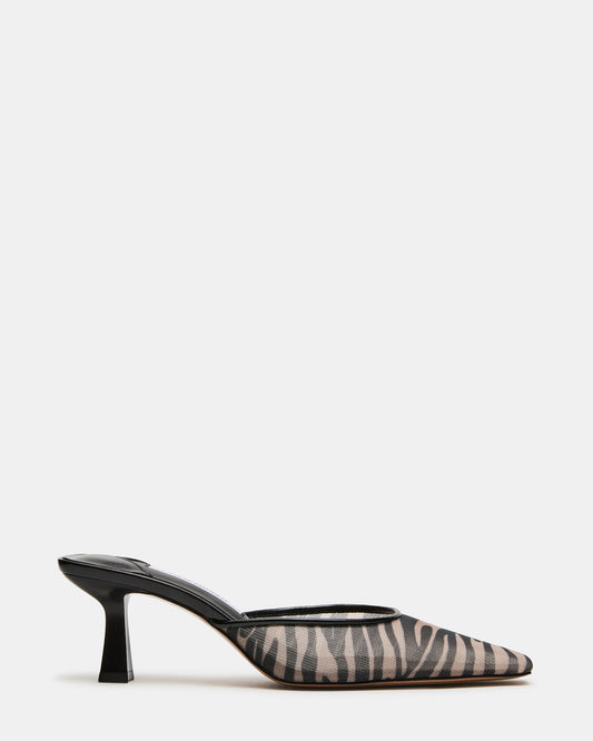 ALYSE Zebra Mesh Square-Toe Mule Women's Kitten Heel | Steve Madden