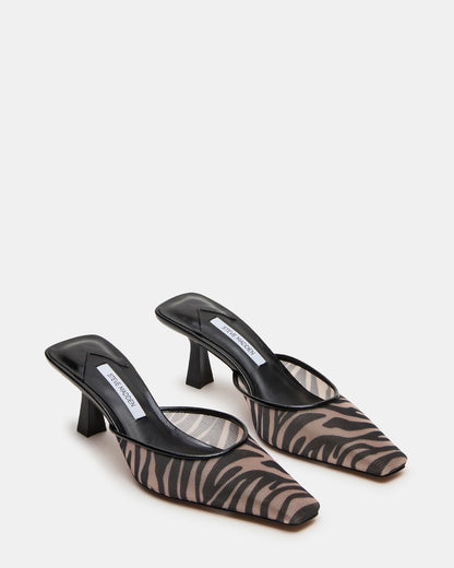 ALYSE Zebra Mesh Square-Toe Mule Women's Kitten Heel | Steve Madden