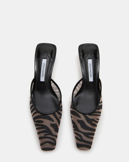 ALYSE Zebra Mesh Square-Toe Mule Women's Kitten Heel | Steve Madden