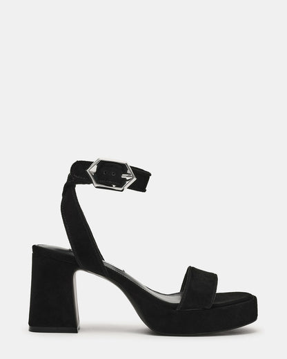 ELIDA Black Suede Ankle Strap Platform Women's Block Heel | Steve Madden