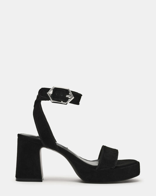 ELIDA Black Suede Ankle Strap Platform Women's Block Heel | Steve Madden