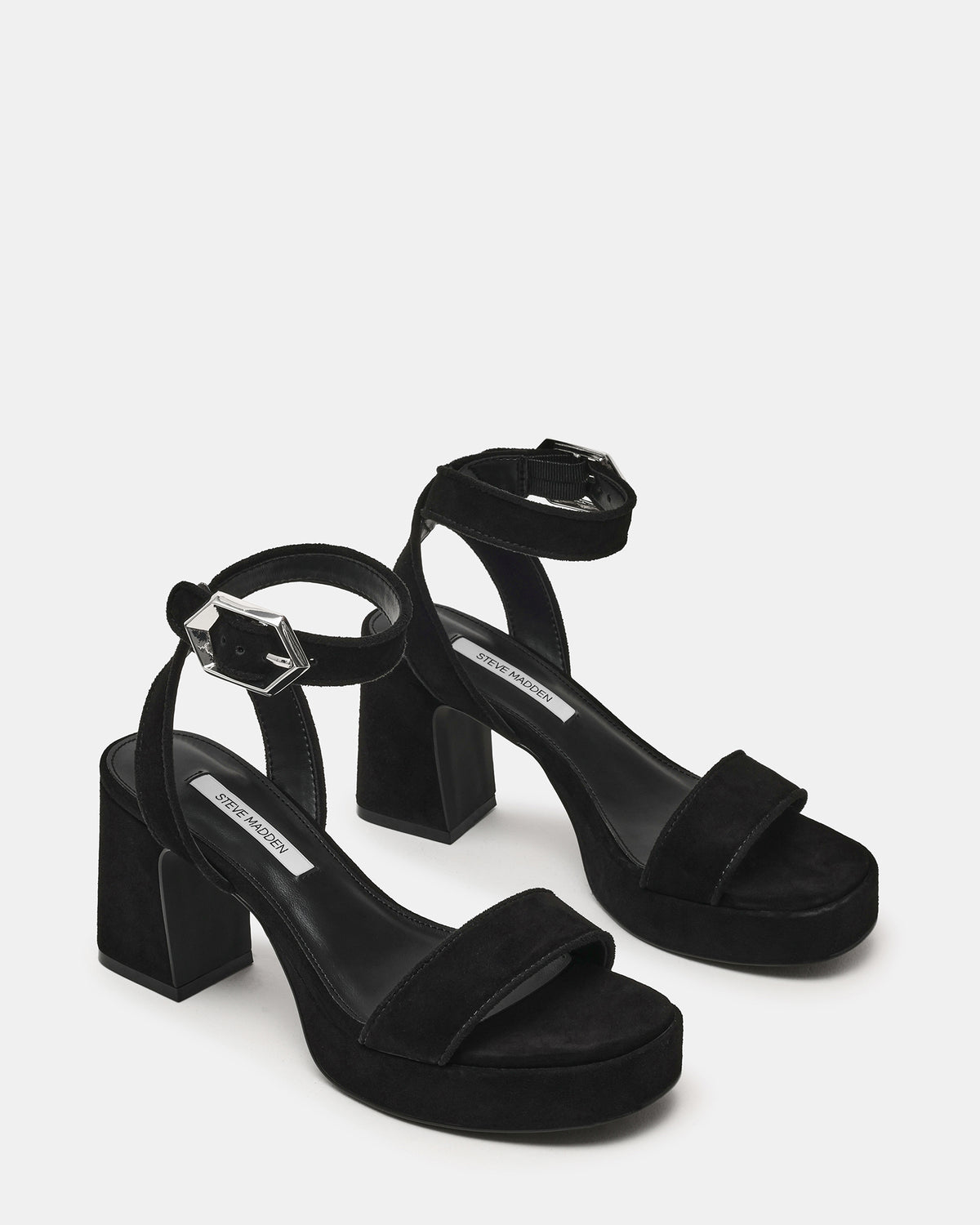 ELIDA Black Suede Ankle Strap Platform Women's Block Heel | Steve Madden
