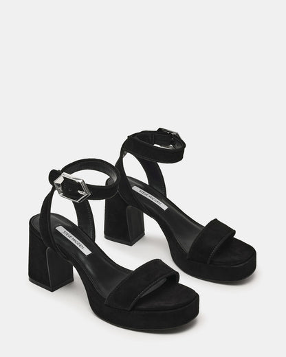 ELIDA Black Suede Ankle Strap Platform Women's Block Heel | Steve Madden