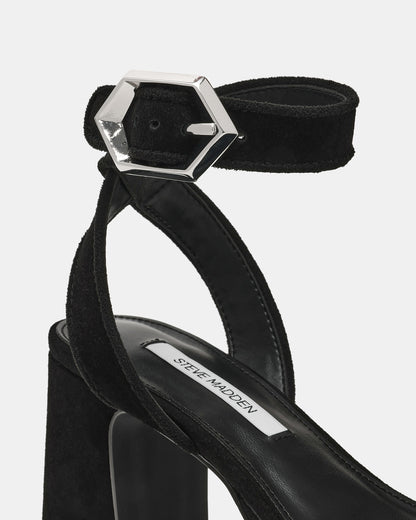 ELIDA Black Suede Ankle Strap Platform Women's Block Heel | Steve Madden
