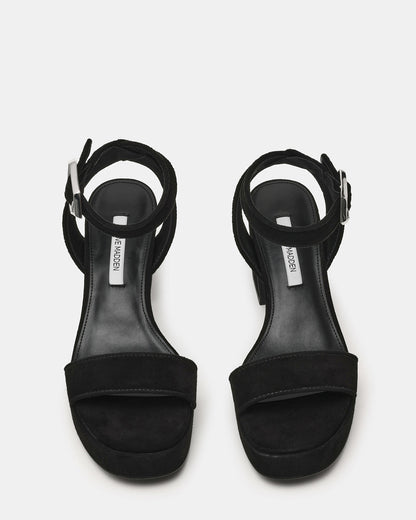 ELIDA Black Suede Ankle Strap Platform Women's Block Heel | Steve Madden
