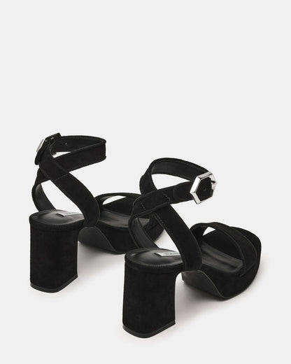 ELIDA Black Suede Ankle Strap Platform Women's Block Heel | Steve Madden