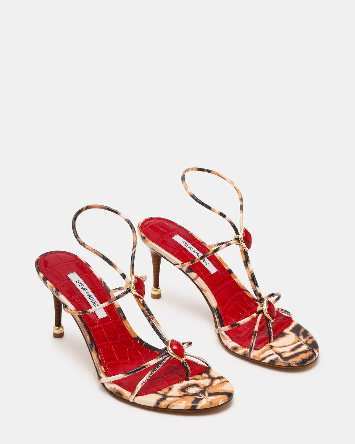 RAMOS-STONE RED/BROWN PRINT Strappy Stiletto Women's Heel | Steve Madden