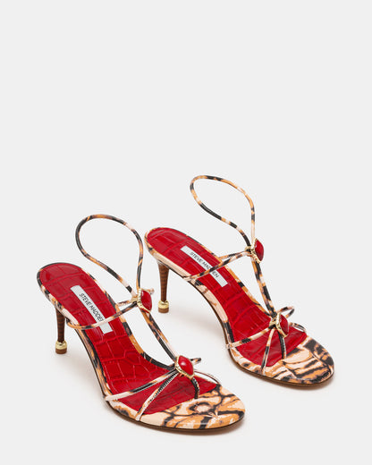 RAMOS-STONE RED/BROWN PRINT Strappy Stiletto Women's Heel | Steve Madden