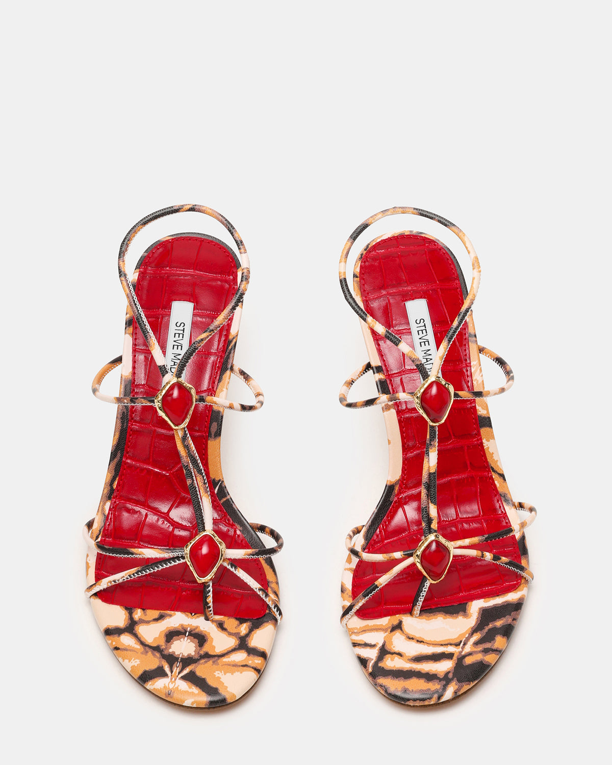 RAMOS-STONE RED/BROWN PRINT Strappy Stiletto Women's Heel | Steve Madden